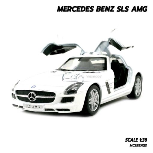 โมเดลรถเบนซ์ Mercedes Benz SLS AMG สีขาว (Scale 1:36) โมเดลรถเหล็ก ประกอบสำเร็จ เปิดประตูปีกนกได้