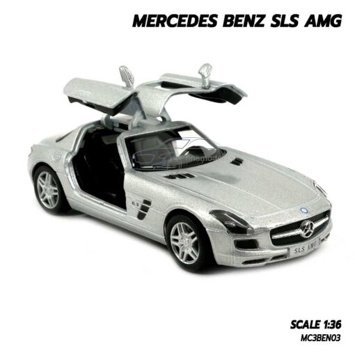 โมเดลรถเบนซ์ Mercedes Benz SLS AMG สีบรอนด์เงิน (Scale 1:36) โมเดลรถ เปิดประตูปีกนกซ้ายขวาได้