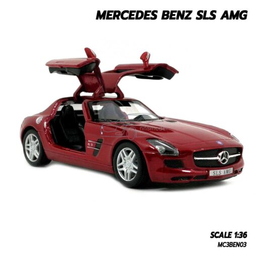 โมเดลรถเบนซ์ Mercedes Benz SLS AMG สีแดง (Scale 1:36) โมเดลรถเหล็ก เปิดประตูปีกนกได้