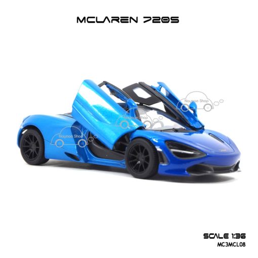 โมเดลรถเหล็ก MCLAREN 720S สีฟ้าทูโทน (1:36) โมเดลรถเหล็ก รุ่นประตูปีกนก