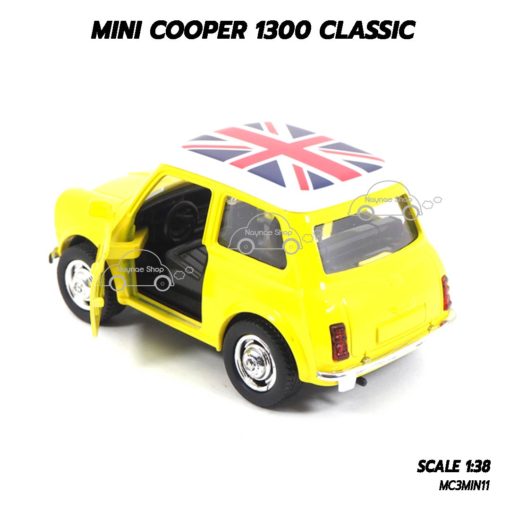 โมเดล รถคลาสสิค MINI COOPER 1300 CLASSIC สีเหลือง (1:38) ภายในรถจำลองเหมือนจริง
