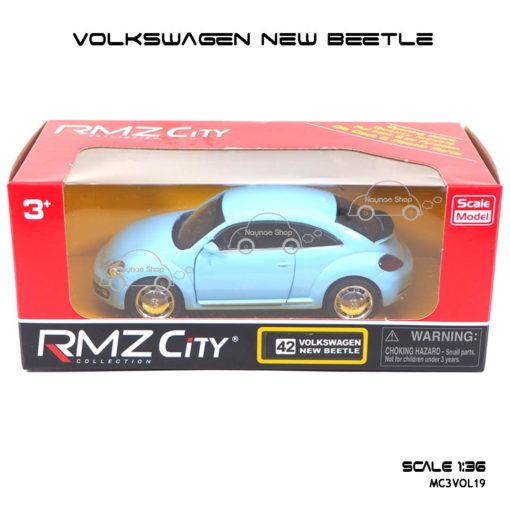 โมเดลรถ VOLKSWAGEN NEW BEETLE สีฟ้า (1:36) มาพร้อมกล่อง RMZ