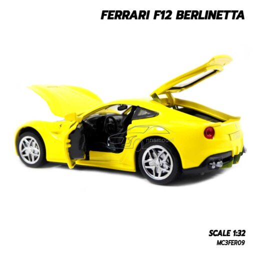 โมเดลรถ เฟอร์รารี่ FERRARI F12 BERLINETTA สีเหลือง (Scale 1:32) โมเดลรถเหล็ก เปิดฝากระโปรงท้ายรถได้