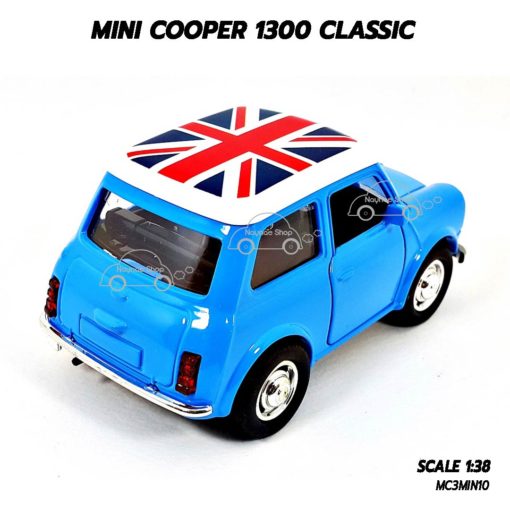 โมเดลรถคลาสสิค MINI COOPER 1300 CLASSIC สีฟ้า (1:38) มีลานดึงปล่อยรถวิ่งได้