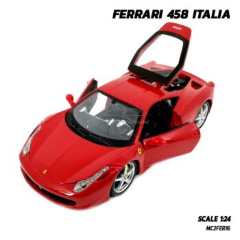 โมเดลรถ FERRARI 458 ITALIA สีแดง (Scale 1:24) เปิดประตูรถและฝากระโปรงท้ายได้