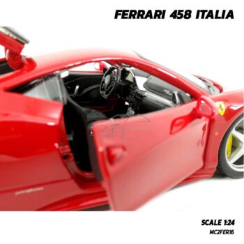 โมเดลรถ FERRARI 458 ITALIA สีแดง (Scale 1:24) เครื่องยนต์จำลองสมจริง พร้อมตั้งโชว์