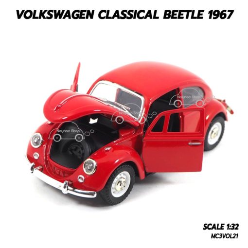 โมเดลรถเต่า Volkswagen Classic Beetle 1967 สีแดง (1:32) เปิดฝากระโปรงหน้ารถได้