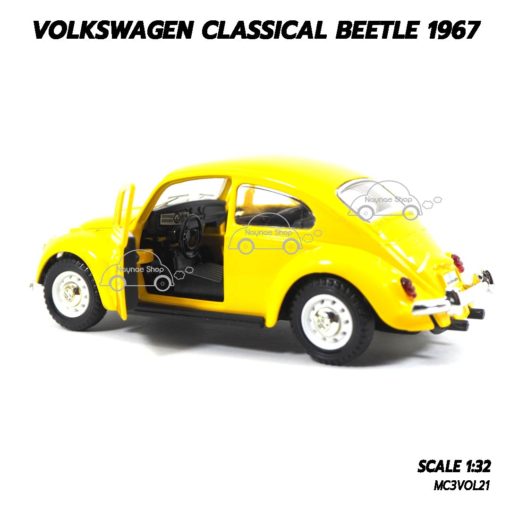 โมเดลรถเต่า Volkswagen Classic Beetle 1967 สีเหลือง (1:32) รถเหล็ก เปิดประตูรถซ้ายขวาได้