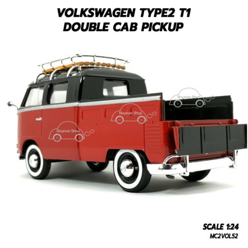 โมเดลรถ VOLKSWAGEN TYPE2 T1 DOUBLE CAB สีแดงดำ (1:24) โมเดลลิขสิทธิ ผลิตโดย Motormax