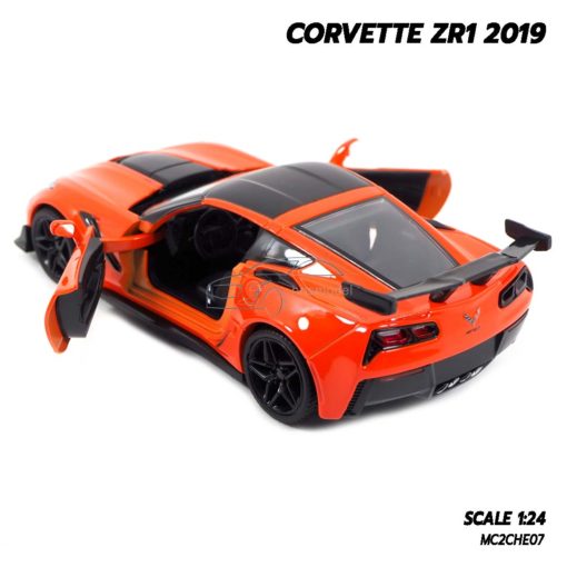 โมเดลรถ CORVETTE ZR1 2019 สีส้ม (Scale 1:24) model รถเหล็ก จำลองเหมือนจริง