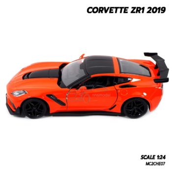 โมเดลรถ CORVETTE ZR1 2019 สีส้ม (Scale 1:24) model รถเหล็ก โมเดลรถจำลองเหมือนจริง