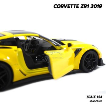 โมเดลรถ CORVETTE ZR1 2019 สีเหลือง (Scale 1:24) โมเดลรถสปอร์ต ภายในรถจำลองสมจริง