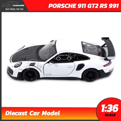 โมเดลรถเหล็ก PORSCHE 911 GT2 RS 911 สีขาว (Scale 1:36) โมเดลจำลองเหมือนจริง มีลานดึงปล่อยรถวิ่งได้