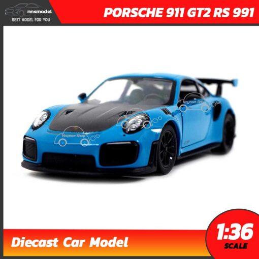 โมเดลรถเหล็ก PORSCHE 911 GT2 RS 911 สีฟ้า (Scale 1:36) โมเดลจำลอง พร้อมตั้งโชว์