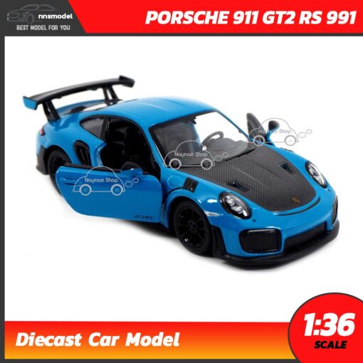โมเดลรถเหล็ก PORSCHE 911 GT2 RS 911 สีฟ้า (Scale 1:36) โมเดลจำลอง พร้อมตั้งโชว์ Diecast Model