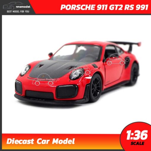 โมเดลรถเหล็ก PORSCHE 911 GT2 RS 911 สีแดง (Scale 1:36) โมเดลจำลองเหมือนจริง เปิดประตูรถได้ Diecast Model
