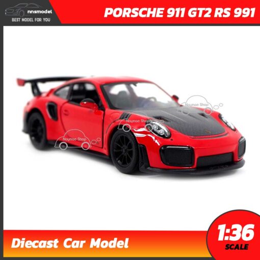 โมเดลรถเหล็ก PORSCHE 911 GT2 RS 911 สีแดง (Scale 1:36) โมเดลจำลองเหมือนจริง เปิดประตูรถได้