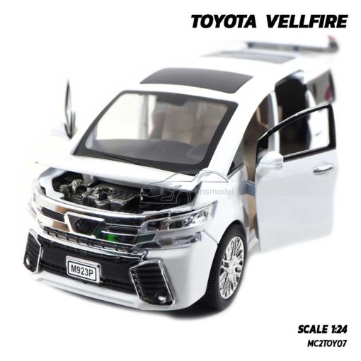 โมเดลรถตู้ TOYOTA VELLFIRE สีขาว (1:24) เปิดฝากระโปรงหน้าได้ เครื่องยนต์สมจริง