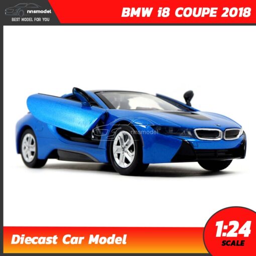โมเดลรถ BMW i8 COUPE 2018 สีฟ้า (Scale 1:24) รถเหล็กโมเดล จำลองเหมือนจริง เปิดประตูปีกนกได้