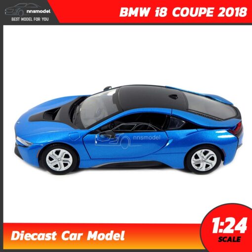 โมเดลรถ BMW i8 COUPE 2018 สีฟ้า (Scale 1:24) โมเดลรถสะสม Motormax