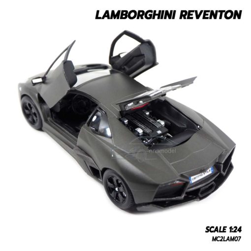 โมเดลรถ Lamborghini Reventon สีเทาดำ (1:24) เปิดฝากระโปรงท้ายรถได้