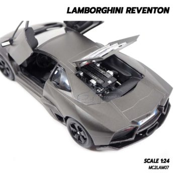 โมเดลรถ Lamborghini Reventon สีเทาดำ (1:24) เครื่องยนต์จำลองเหมือนจริง