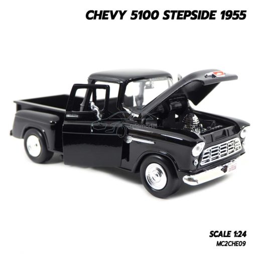 โมเดลรถคลาสสิค CHEVY 5100 STEPSIDE 1955 สีดำ (1:24) โมเดลรถกระบะ เปิดฝากระโปรงหน้าได้