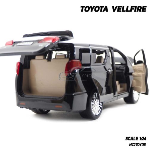 โมเดลรถตู้ TOYOTA VELLFIRE สีดำ (Scale 1:24) โมเดลรถเหล็ก เปิดฝากระโปรงท้ายรถได้