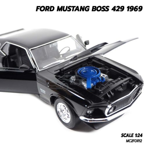 โมเดลฟอร์ดมัสแตง Ford Mustang Boss 429 1969 สีดำ (Scale 1/24) เครื่องยนต์จำลองเหมือนจริง