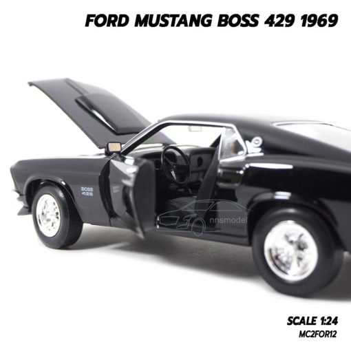 โมเดลฟอร์ดมัสแตง Ford Mustang Boss 429 1969 สีดำ (Scale 1/24) ภายในรถจำลองเหมือนจริง