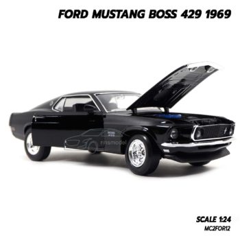โมเดลฟอร์ดมัสแตง Ford Mustang Boss 429 1969 สีดำ (Scale 1/24) เปิดฝากระโปรงหน้ารถได้