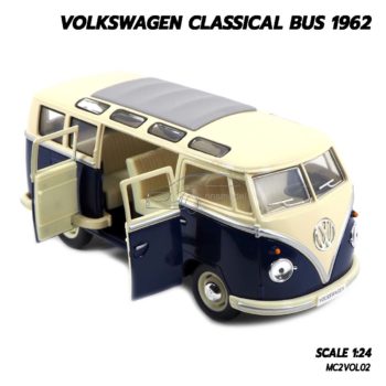 โมเดลรถ Volkswagen Bus 1962 สีน้ำเงิน (1:24) เปิดประตูรถด้านขวาได้