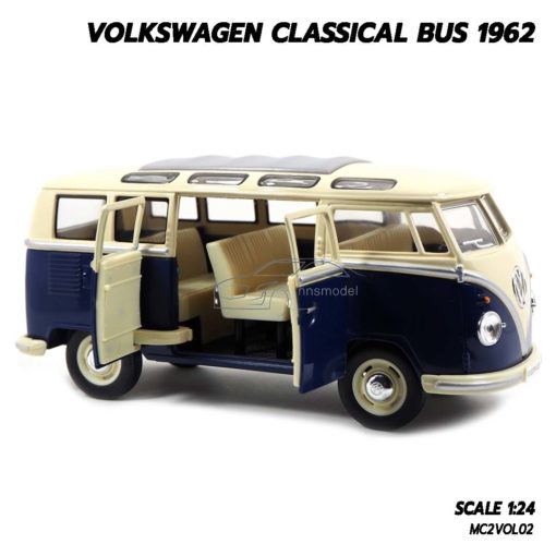 โมเดลรถ Volkswagen Bus 1962 สีน้ำเงิน (1:24) โมเดลคลาสสิคน่าสะสม
