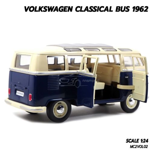โมเดลรถ Volkswagen Bus 1962 สีน้ำเงิน (1:24) โมเดลรถตู้คลาสสิค