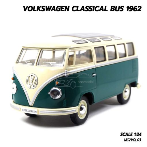 โมเดลรถ โฟล์คหน้าวี 1962 volkswagen bus สีเขียว (1:24)