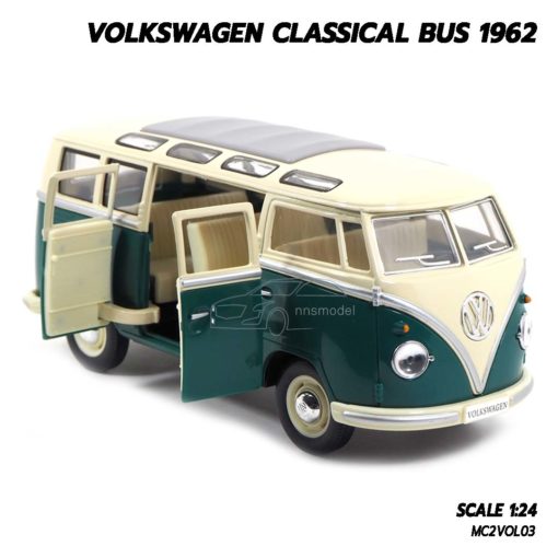 โมเดลรถ โฟล์คหน้าวี 1962 volkswagen bus สีเขียว (1:24) โมเดลรถเหล็ก ราคาถูก