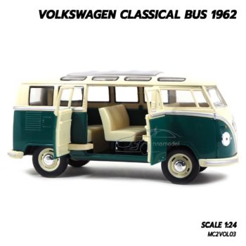 โมเดลรถ โฟล์คหน้าวี 1962 volkswagen bus สีเขียว (1:24) โมเดลรถ โฟล์คหน้าวี เปิดประตูรถได้