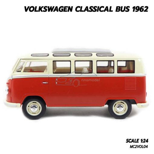โมเดลรถ Volkswagen Bus 1962 สีน้ำตาลส้ม (1:24) โฟล์คหน้าวี รถตู้จำลองเหมือนจริง