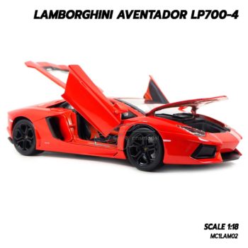 โมเดลรถ Lamborghini Aventador LP700-4 สีส้ม 1/18 เปิดประตูได้ครบ