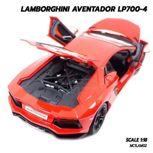 โมเดลรถ Lamborghini Aventador LP700-4 สีส้ม 1/18 เครื่องยนต์เหมือนจริง