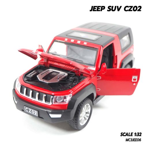 โมเดลรถ Jeep SUV สีแดง ประกอบสำเร็จ เครื่องยนต์เหมือนจริง