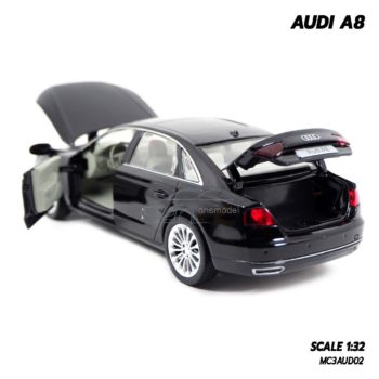 โมเดลรถเหล็ก AUDI A8 สีดำ (1:32) โมเดลประกอบสำเร็จ เปิดฝากระโปรงท้ายได้