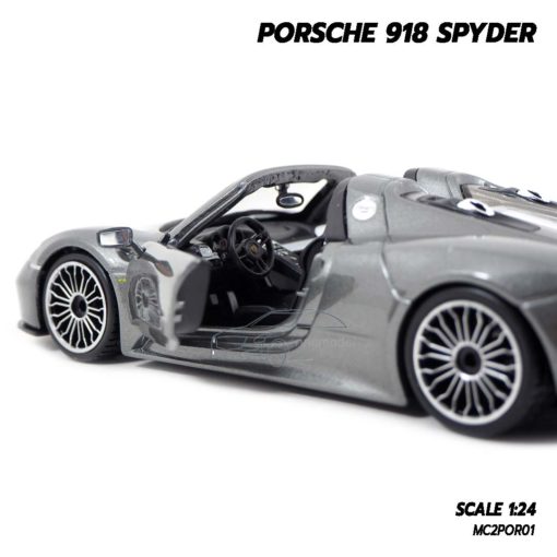 โมเดลรถ Porsche 918 Spyder สีเทาดำ (1:24) ภายในรถเหมือนจริง สวยงามน่าสะสม
