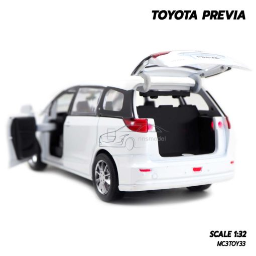 โมเดลรถ โตโยต้า Toyota Previa สีขาว (1:32) โมเดลประกอบสำเร็จ เปิดประตูท้ายรถได้