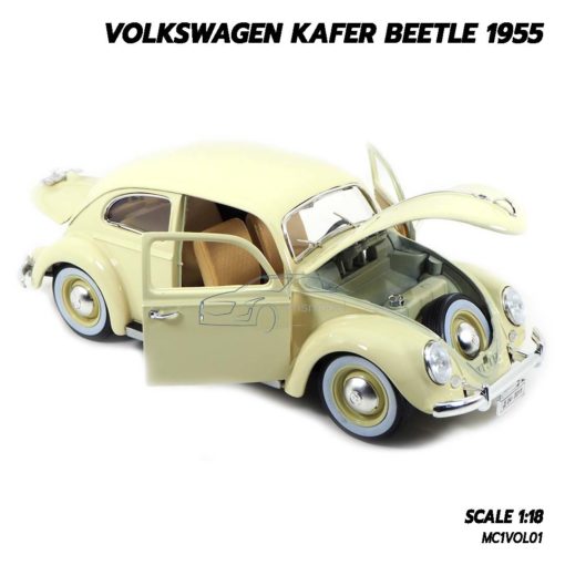 โมเดลรถ Volkswagen Beetle 1955 สีขาวครีม (1:18) โมเดลรถเต่า มียางอะไหล่เหมือนจริง