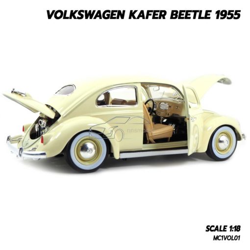 โมเดลรถ Volkswagen Beetle 1955 สีขาวครีม (1:18) โมเดลรถเต่า ประกอบสำเร็จ