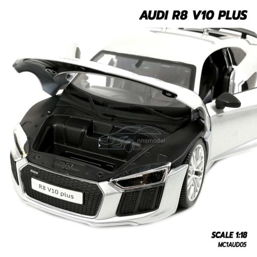 โมเดลรถ AUDI R8 V10 PLUS สีบรอนด์เงิน (Scale 1:18) เปิดฝากระโปรงหน้ารถได้