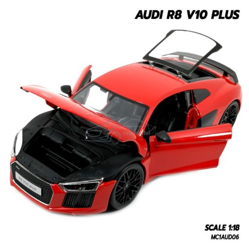 โมเดลรถ AUDI R8 V10 Plus สีแดง (Scale 1:18) โมเดลรถสะสม ผลิตโดยแบรนด์ Maisto