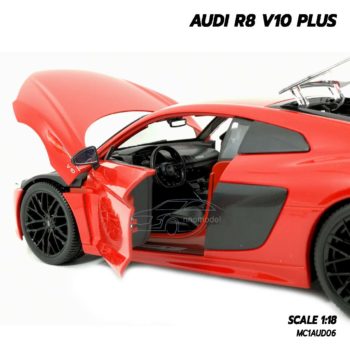 โมเดลรถ AUDI R8 V10 Plus สีแดง (Scale 1:18) โมเดลรถสะสม ภายในรถเหมือนจริง
