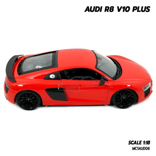 โมเดลรถ AUDI R8 V10 Plus สีแดง (Scale 1:18) โมเดลรถสะสม พร้อมฐานตั้งโชว์